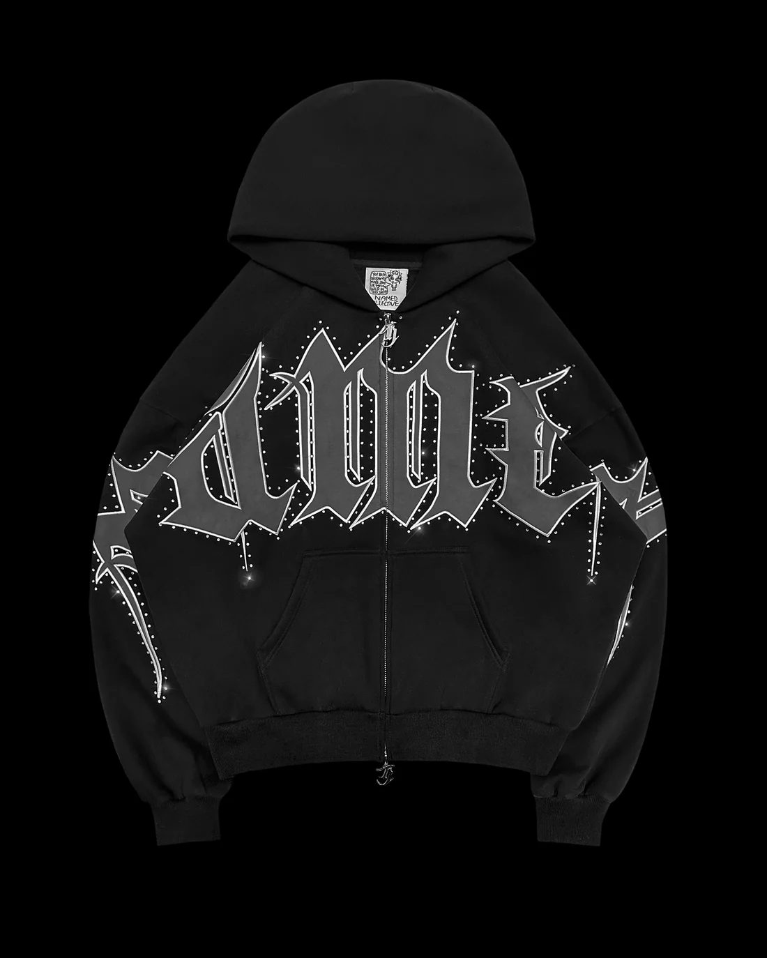 MONSTER RHINESTONE ZIP HOODIE BLACK